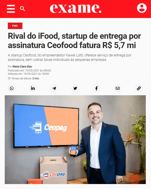 Rival do Ifood, startup de entrega por assinatura ceofood fatura R$5,7 milhões